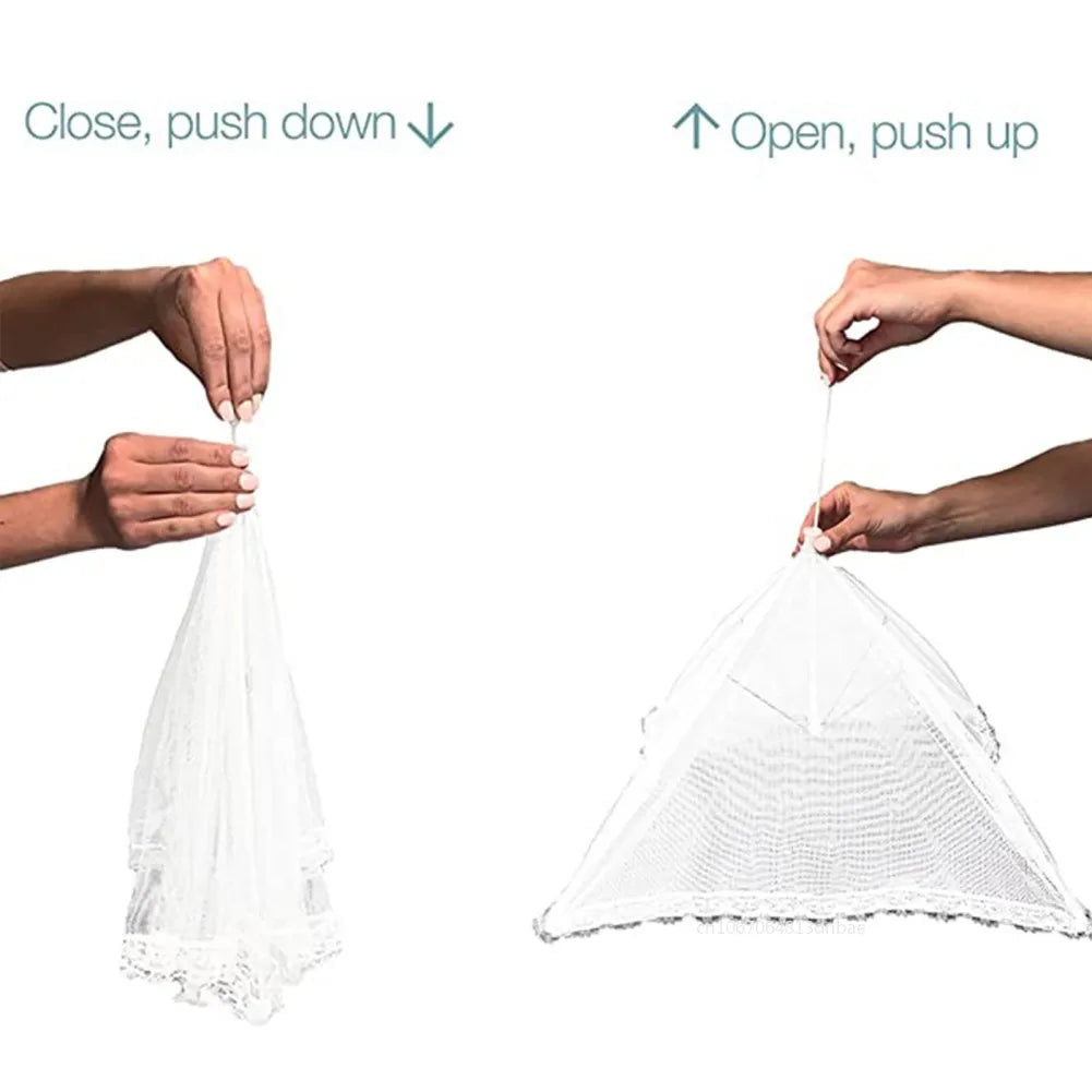 Foldable Food Mesh Cover Folding Food Cover Tent Dome Net Umbrella Picnic Kitchen Mesh Anti Fly Mosquito Umbrella Kitchen Gadget