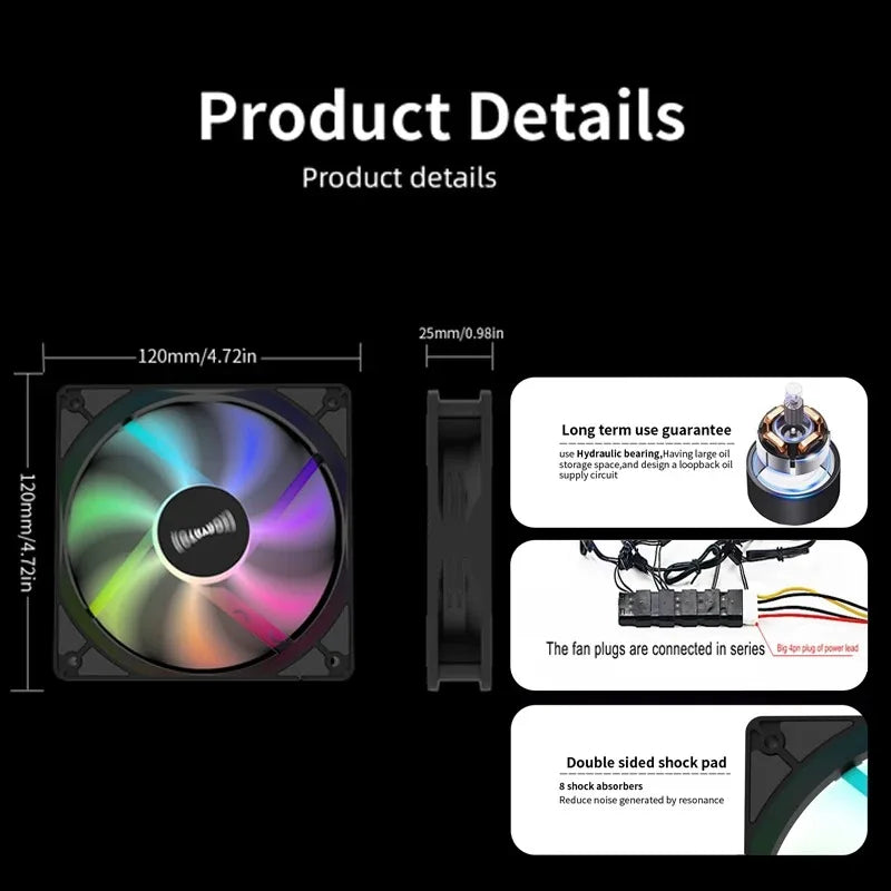 COOLCIRC P1 CPU Case Fan 120x120x25mm 12V Silent PC Cooler RGB Fans For Computer Case Air Cooling