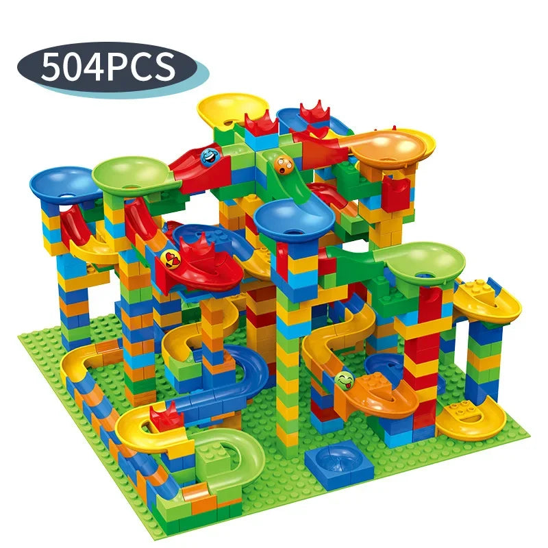 Children's Slide Small Block Block Assembly Particles DIY Educational Toy Small Size Building Blocks Maze Ball Assemble Toys