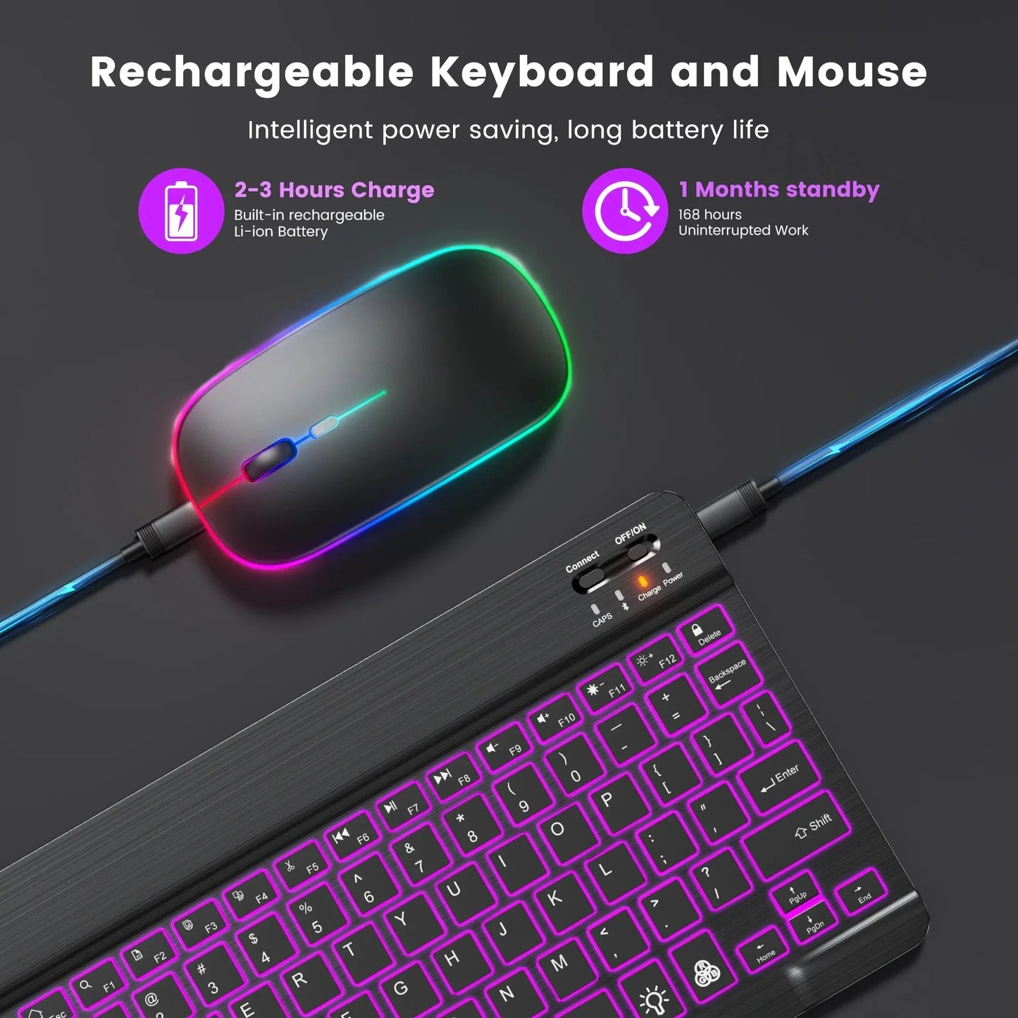 Mini Backlit RGB 10inch Bluetooth Keyboard 2.4G Wireless Mouse Rechargeable For Tablet Cell Phone Windows Android iPad Keyboard
