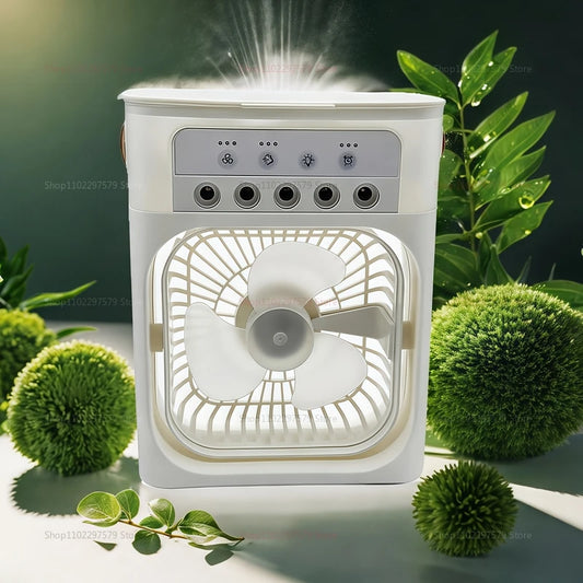 New 3 in 1 Portable Air Conditioner Fan with LED Night Light Portable Fan Five Hole Spray Fan Small Humidifier Air Cooler