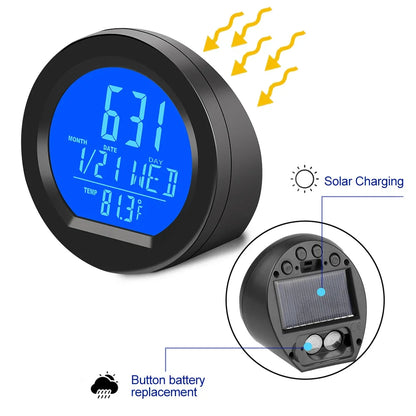 Solar Car Clocks Dashboard Thermometer Automotive Electronic Watch Led Digital DisplayTime with Back Luminous Car Accessories