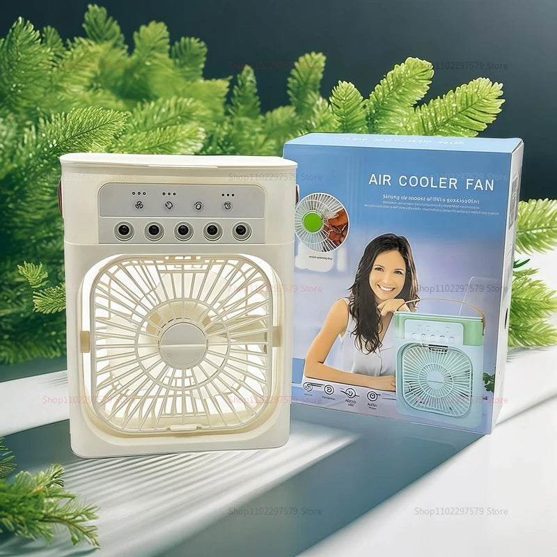 New 3 in 1 Portable Air Conditioner Fan with LED Night Light Portable Fan Five Hole Spray Fan Small Humidifier Air Cooler