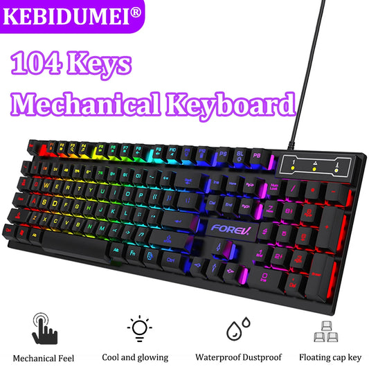 Wired Gaming Keyboard Mechanical Keyboard Floating Button Design 104 Keys Backlit RGB Keyboard for Windows Laptops Computer