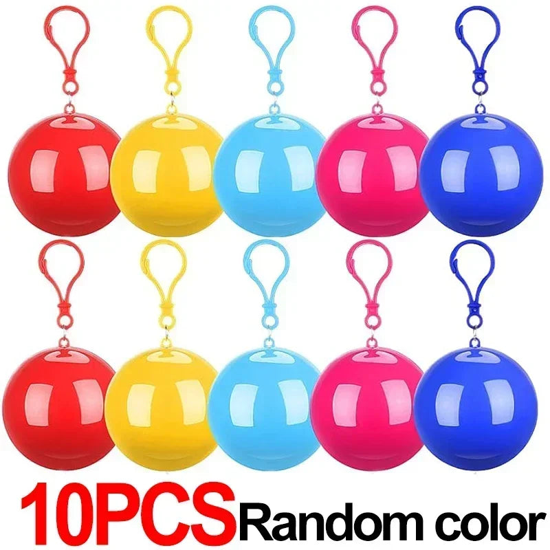 1/10PCS Portable Raincoats Balls with Hook Disposable Waterproof Rain Ponchos Outdoor Hiking Camping Emergency Rain Coats Balls