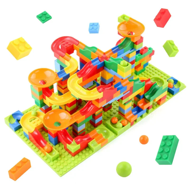 Children's Slide Small Block Block Assembly Particles DIY Educational Toy Small Size Building Blocks Maze Ball Assemble Toys