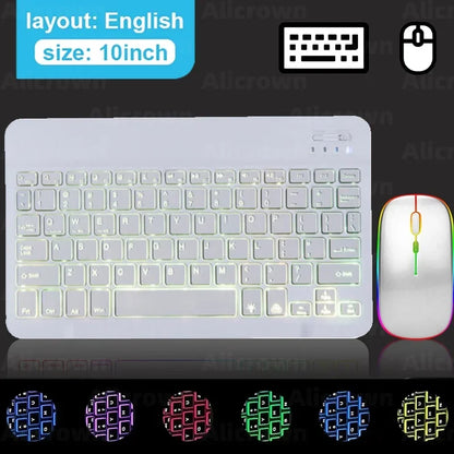 Mini Backlit RGB 10inch Bluetooth Keyboard 2.4G Wireless Mouse Rechargeable For Tablet Cell Phone Windows Android iPad Keyboard