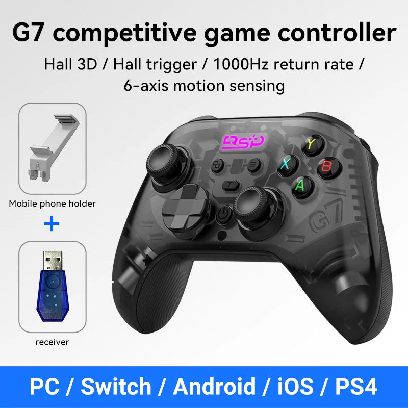 G7 Gaming Controller Gamepad Wired/2.4G Wireless 1000Hz Hall Effect Buttons Asymmetric Vibration Multi-Platform Support